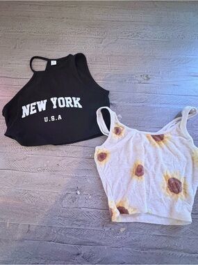 SO Black Crop Tank Top with White 'New York' Graphic